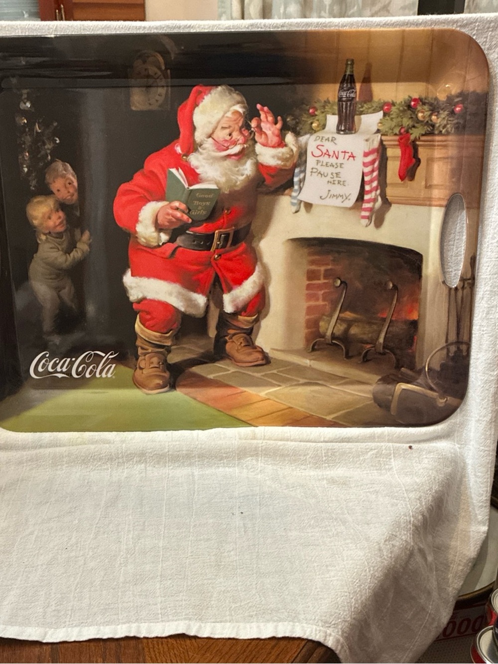 Vintage Coca Cola Santa Holiday Serving Tray Melamine 2002